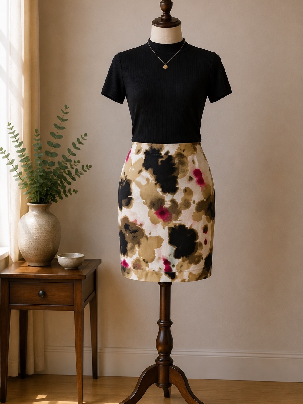 Alfani Abstract Print Stretch Pencil Skirt Beige Black Pink Women's Size 4